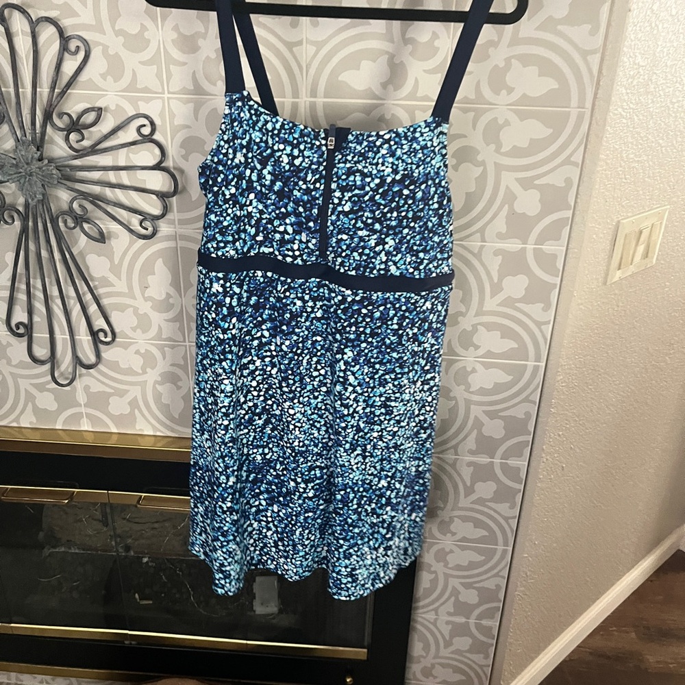 Lands' End Navy and Light Blue Floral Swim Dress